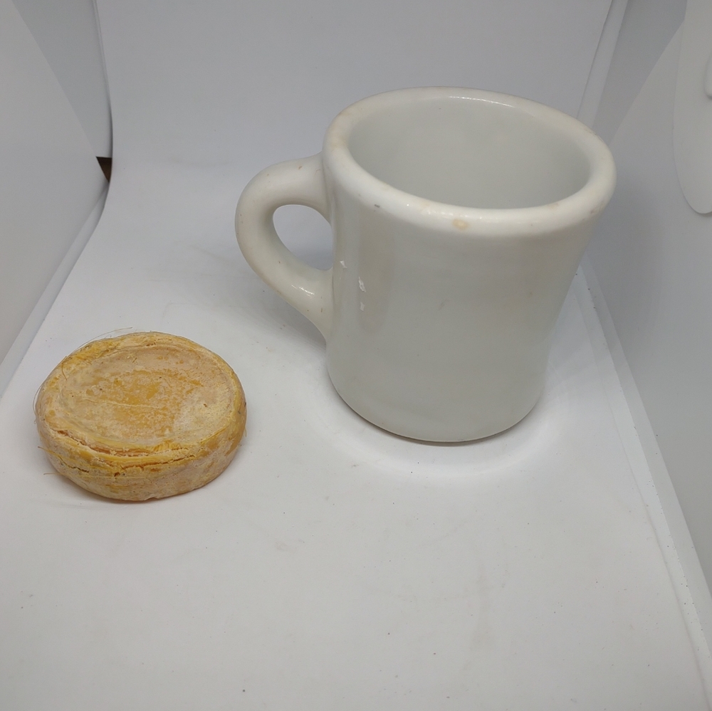 Old Fashioned Vintage Shave White Cup & Soap Measures 3.75" tall